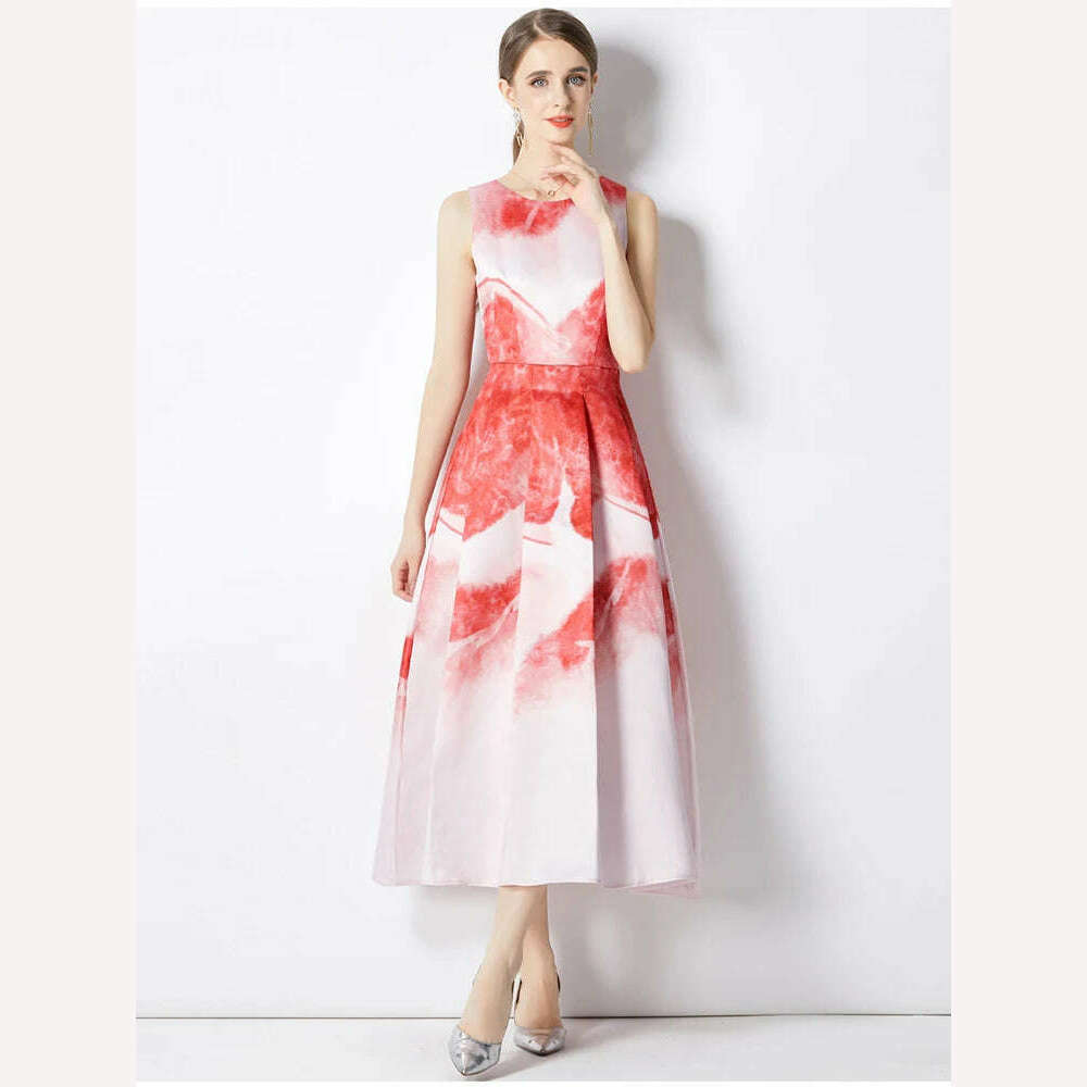 KIMLUD, Summer Autumn Elegant Sweet Pattern Tank Dress Women's Sleeveless Floral Printing High Waist Ball Gown Evening Party Vestidos, Mixed Color / S, KIMLUD APPAREL - Womens Clothes