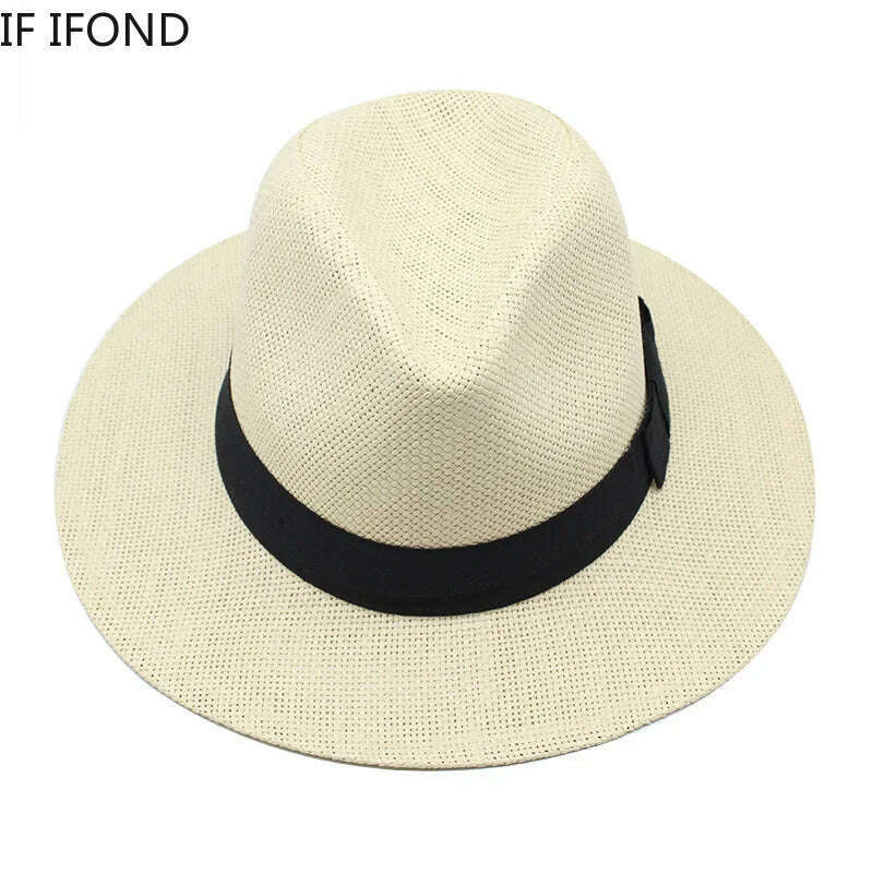 KIMLUD, Summer Casual  Paper Straw Sun Hats Men Panama Trilby Jazz Hat Outdoor UV Protection Beach Cap Bonnet, KIMLUD Womens Clothes