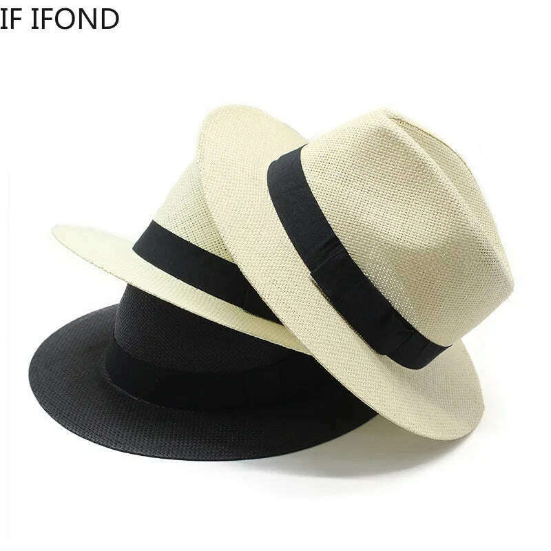 KIMLUD, Summer Casual  Paper Straw Sun Hats Men Panama Trilby Jazz Hat Outdoor UV Protection Beach Cap Bonnet, KIMLUD Womens Clothes