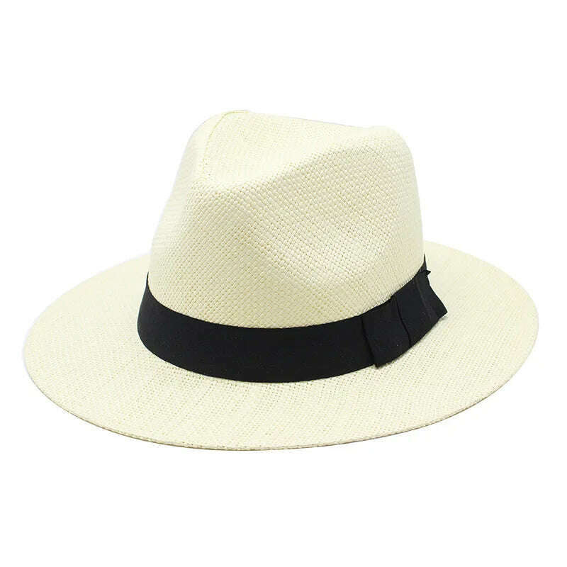 KIMLUD, Summer Casual  Paper Straw Sun Hats Men Panama Trilby Jazz Hat Outdoor UV Protection Beach Cap Bonnet, milk white / 56-58CM, KIMLUD Womens Clothes