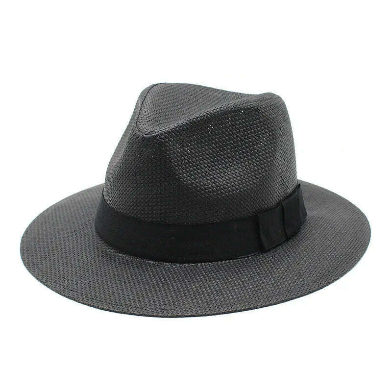 KIMLUD, Summer Casual  Paper Straw Sun Hats Men Panama Trilby Jazz Hat Outdoor UV Protection Beach Cap Bonnet, Black / 56-58CM, KIMLUD Womens Clothes