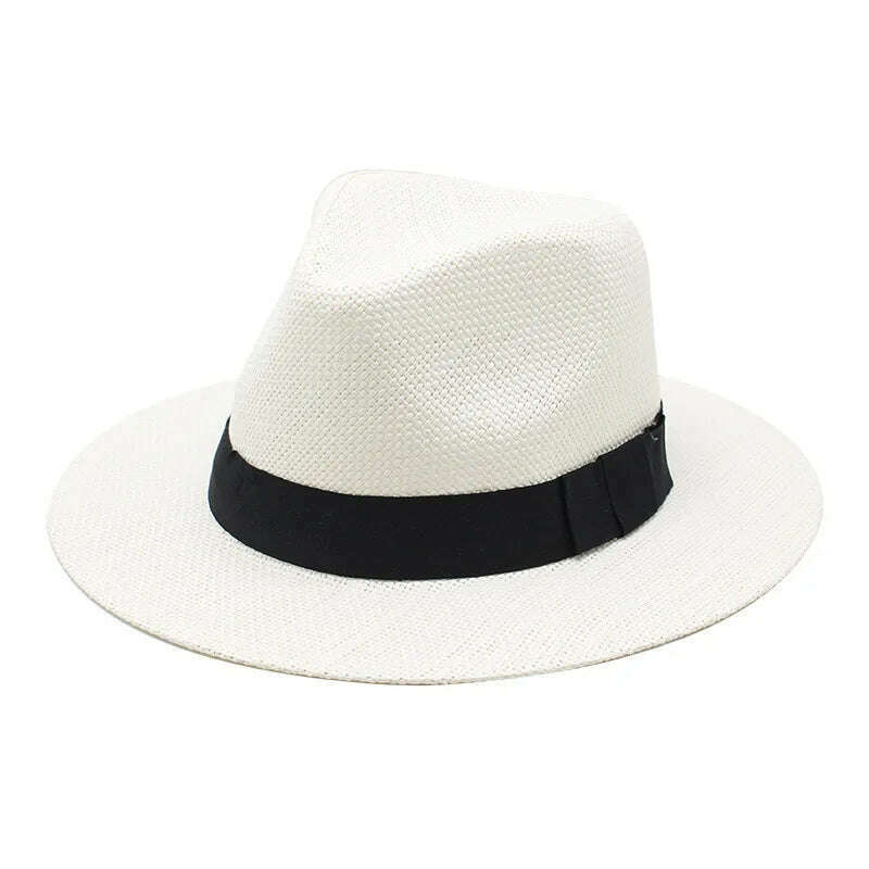 KIMLUD, Summer Casual  Paper Straw Sun Hats Men Panama Trilby Jazz Hat Outdoor UV Protection Beach Cap Bonnet, WHITE / 56-58CM, KIMLUD Womens Clothes