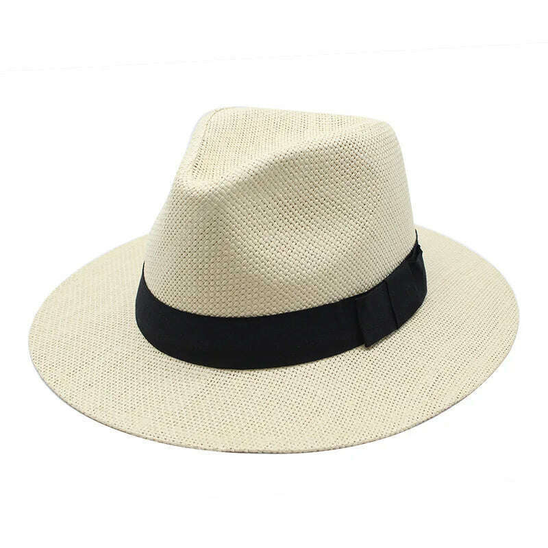 KIMLUD, Summer Casual  Paper Straw Sun Hats Men Panama Trilby Jazz Hat Outdoor UV Protection Beach Cap Bonnet, beige / 56-58CM, KIMLUD Womens Clothes