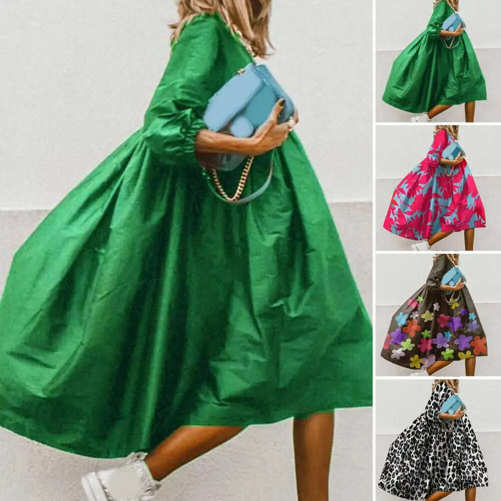 KIMLUD, Summer Dress Round Neck Breathable Solid Color Women Midi Baggy Dress Irregular Large Hem Long Dress Female Clothes, KIMLUD Womens Clothes