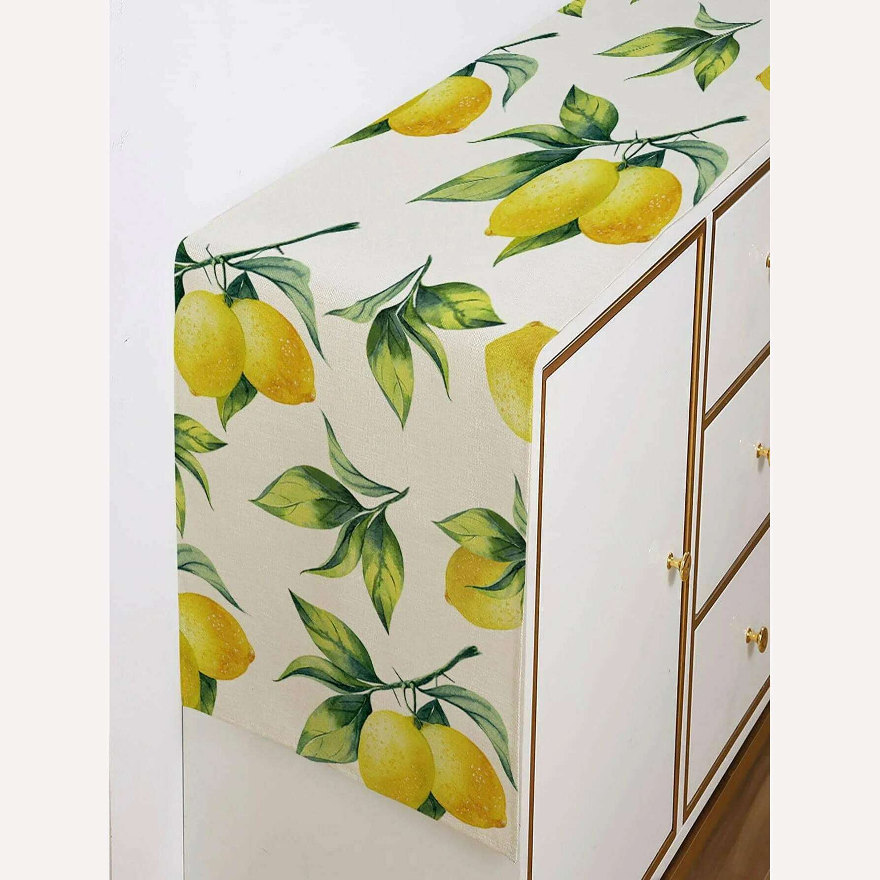 KIMLUD, Summer Freshness Lemon Pattern Table Runner Linen Home Decoration Tablecover for Dining Room Wedding Holiday Party Tablecloth, KIMLUD Womens Clothes