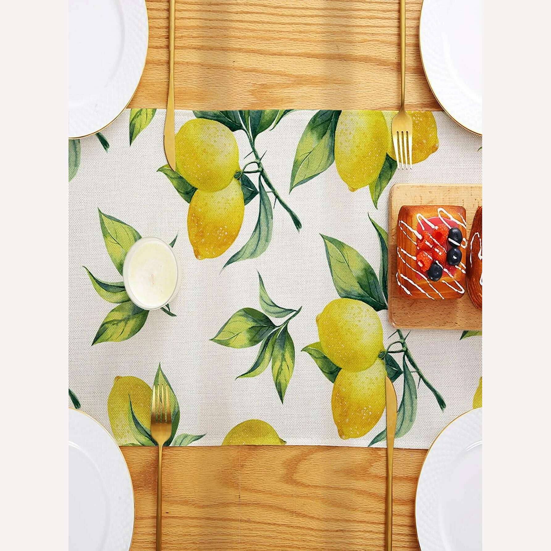 KIMLUD, Summer Freshness Lemon Pattern Table Runner Linen Home Decoration Tablecover for Dining Room Wedding Holiday Party Tablecloth, KIMLUD Womens Clothes