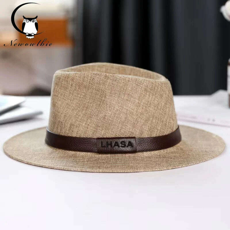 Summer hat men's Linen sun visor Panama flat edge British jazz hat high end sun protection gentleman hat Outdoor sun hat - KIMLUD