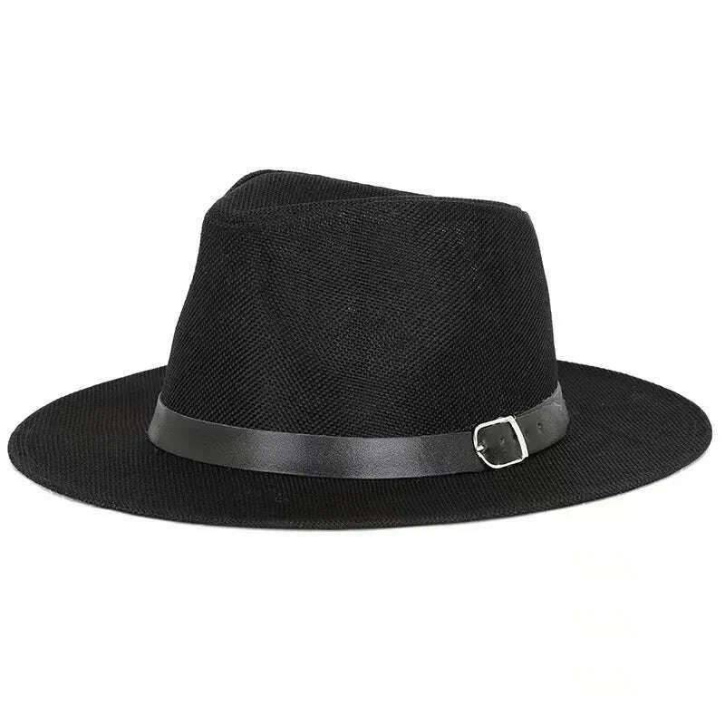 Summer hat men's Linen sun visor Panama flat edge British jazz hat high end sun protection gentleman hat Outdoor sun hat - KIMLUD
