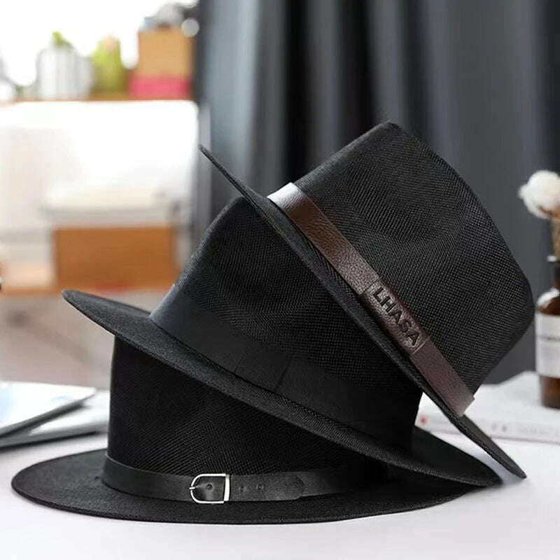 Summer hat men's Linen sun visor Panama flat edge British jazz hat high end sun protection gentleman hat Outdoor sun hat - KIMLUD