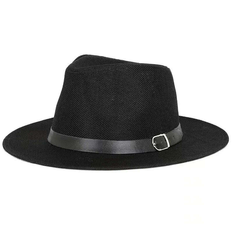 KIMLUD, Summer hat men's Linen sun visor Panama flat edge British jazz hat high end sun protection gentleman hat Outdoor sun hat, as picture 03 / 58 cm, KIMLUD Womens Clothes