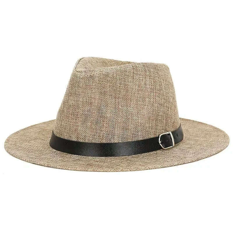 Summer hat men's Linen sun visor Panama flat edge British jazz hat high end sun protection gentleman hat Outdoor sun hat - KIMLUD