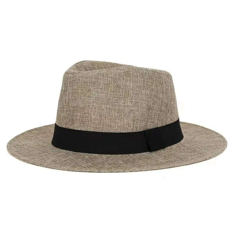 KIMLUD, Summer hat men's Linen sun visor Panama flat edge British jazz hat high end sun protection gentleman hat Outdoor sun hat, as picture 06 / 60 cm, KIMLUD Womens Clothes