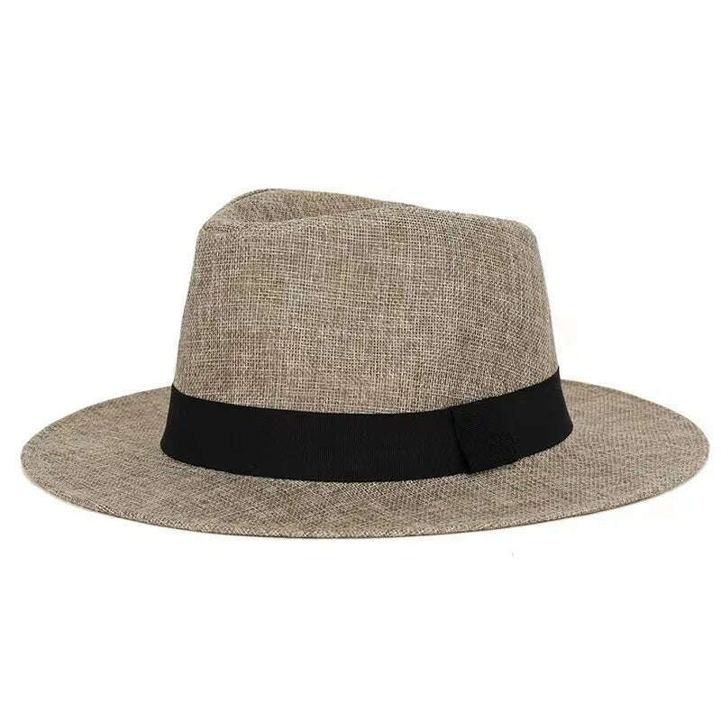Summer hat men's Linen sun visor Panama flat edge British jazz hat high end sun protection gentleman hat Outdoor sun hat - KIMLUD
