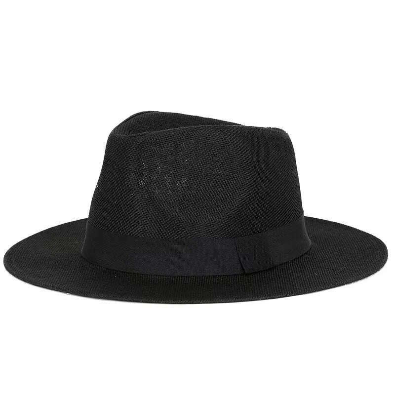 KIMLUD, Summer hat men's Linen sun visor Panama flat edge British jazz hat high end sun protection gentleman hat Outdoor sun hat, as picture 05 / 58 cm, KIMLUD Womens Clothes