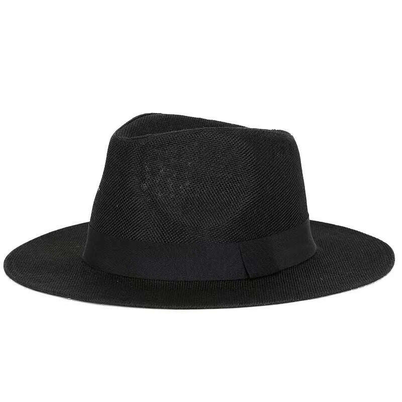 Summer hat men's Linen sun visor Panama flat edge British jazz hat high end sun protection gentleman hat Outdoor sun hat - KIMLUD