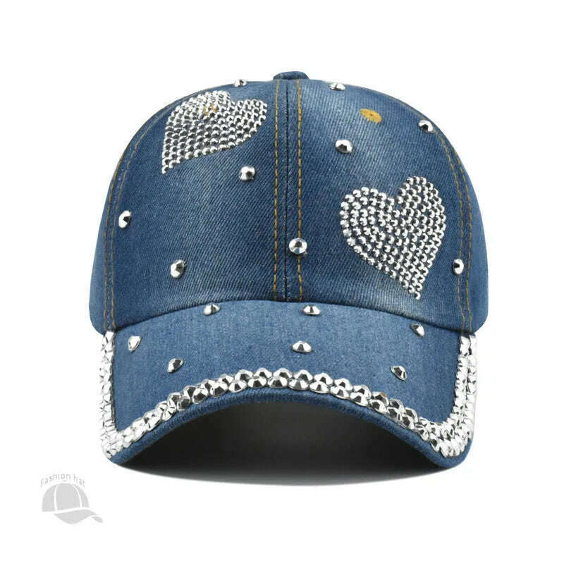 KIMLUD, Summer Hats for Women Rhinestone Denim Baseball Cap Snapback Kpop Fashion Peaked Caps Pearl Visor Beach Sun Hat Designer Outdoor, KIMLUD Womens Clothes