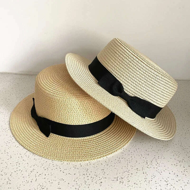 KIMLUD, Summer Hats For Women Sun Hat Beach Ladies Boater Hat with Bowknot Casual Sun Hats For Women Straw Hat, KIMLUD Womens Clothes