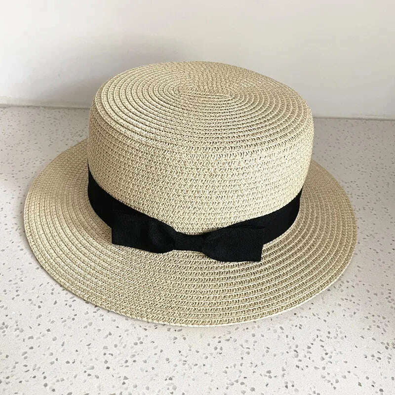 KIMLUD, Summer Hats For Women Sun Hat Beach Ladies Boater Hat with Bowknot Casual Sun Hats For Women Straw Hat, KIMLUD Womens Clothes