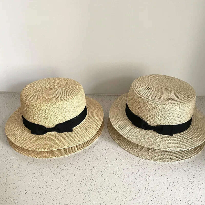 KIMLUD, Summer Hats For Women Sun Hat Beach Ladies Boater Hat with Bowknot Casual Sun Hats For Women Straw Hat, KIMLUD Womens Clothes