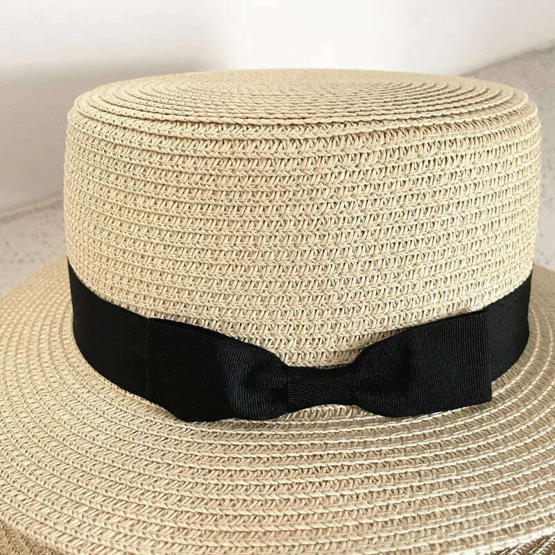 Summer Hats For Women Sun Hat Beach Ladies Boater Hat with Bowknot Casual Sun Hats For Women Straw Hat, KIMLUD Women's Clothes