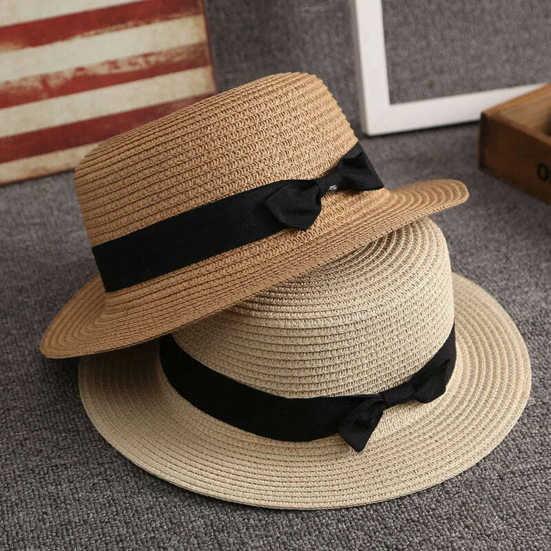 KIMLUD, Summer Hats For Women Sun Hat Beach Ladies Fashion Flat Brom Bowknot Panama Lady Casual Sun Hats For Women Straw Hat, KIMLUD Womens Clothes