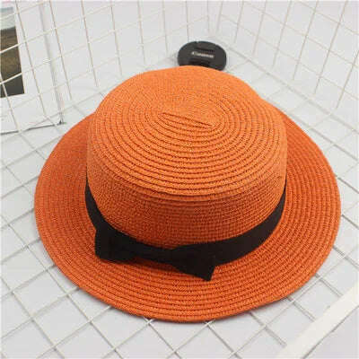 KIMLUD, Summer Hats For Women Sun Hat Beach Ladies Fashion Flat Brom Bowknot Panama Lady Casual Sun Hats For Women Straw Hat, Orange / Adult Size56-58cm, KIMLUD Womens Clothes