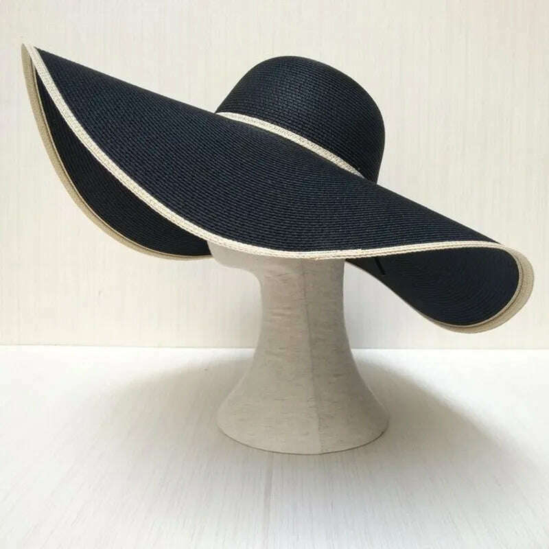 Summer Ladies Stitching Large Edge 18cm Holiday Beach Hat Sun Hats Hand-woven Straw Hat Supports Folding Wholesale - KIMLUD