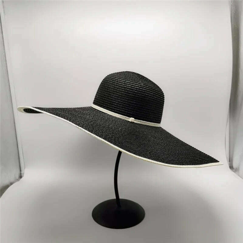 Summer Ladies Stitching Large Edge 18cm Holiday Beach Hat Sun Hats Hand-woven Straw Hat Supports Folding Wholesale - KIMLUD