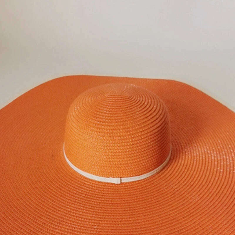 Summer Ladies Stitching Large Edge 18cm Holiday Beach Hat Sun Hats Hand-woven Straw Hat Supports Folding Wholesale - KIMLUD