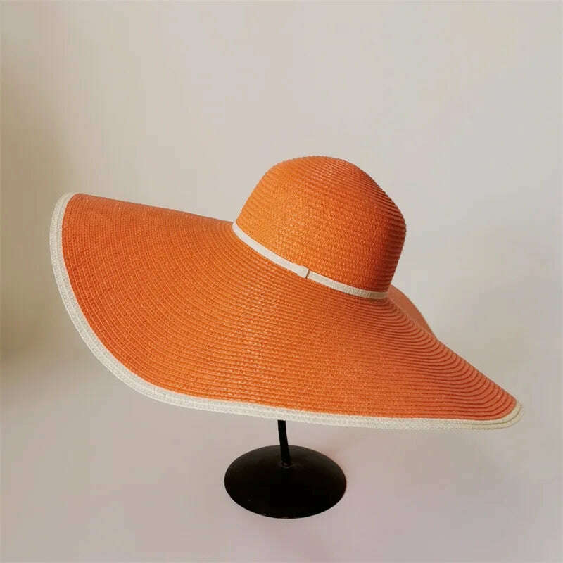 Summer Ladies Stitching Large Edge 18cm Holiday Beach Hat Sun Hats Hand-woven Straw Hat Supports Folding Wholesale - KIMLUD
