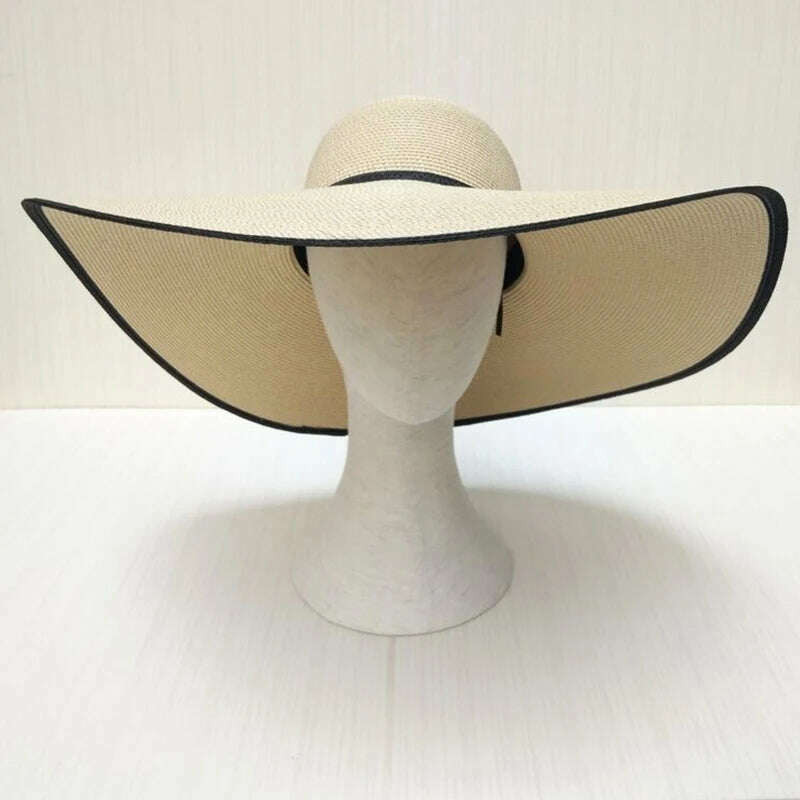 Summer Ladies Stitching Large Edge 18cm Holiday Beach Hat Sun Hats Hand-woven Straw Hat Supports Folding Wholesale - KIMLUD