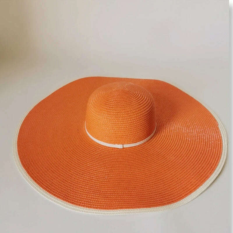 Summer Ladies Stitching Large Edge 18cm Holiday Beach Hat Sun Hats Hand-woven Straw Hat Supports Folding Wholesale - KIMLUD