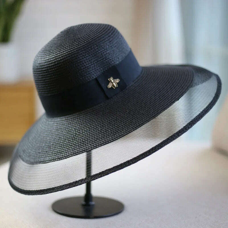 KIMLUD, Summer Large Brim Straw Hat Floppy Wide Brim Sun Cap bee Beach Foldable Hats New adjustable  2020 Hats for Women, black / Adjustable, KIMLUD Womens Clothes