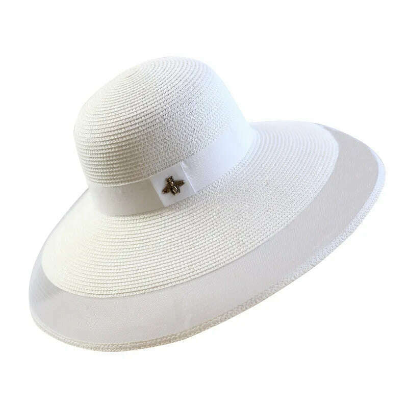 KIMLUD, Summer Large Brim Straw Hat Floppy Wide Brim Sun Cap bee Beach Foldable Hats New adjustable  2020 Hats for Women, KIMLUD Womens Clothes