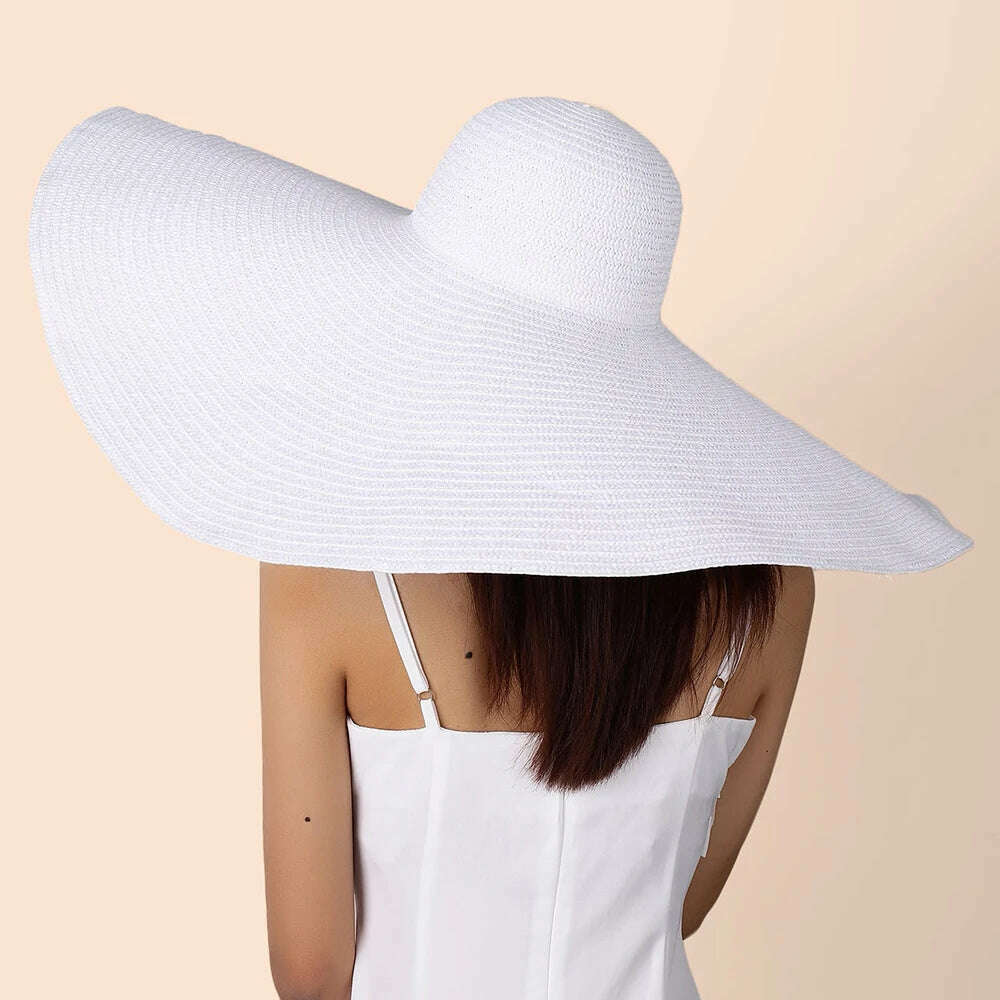 KIMLUD, Summer Large Wide Brim Foldable Sun Hats for Women Oversized Sun Shade Hat Travel Straw Hat Lady UV Protection Beach Hat, KIMLUD Womens Clothes