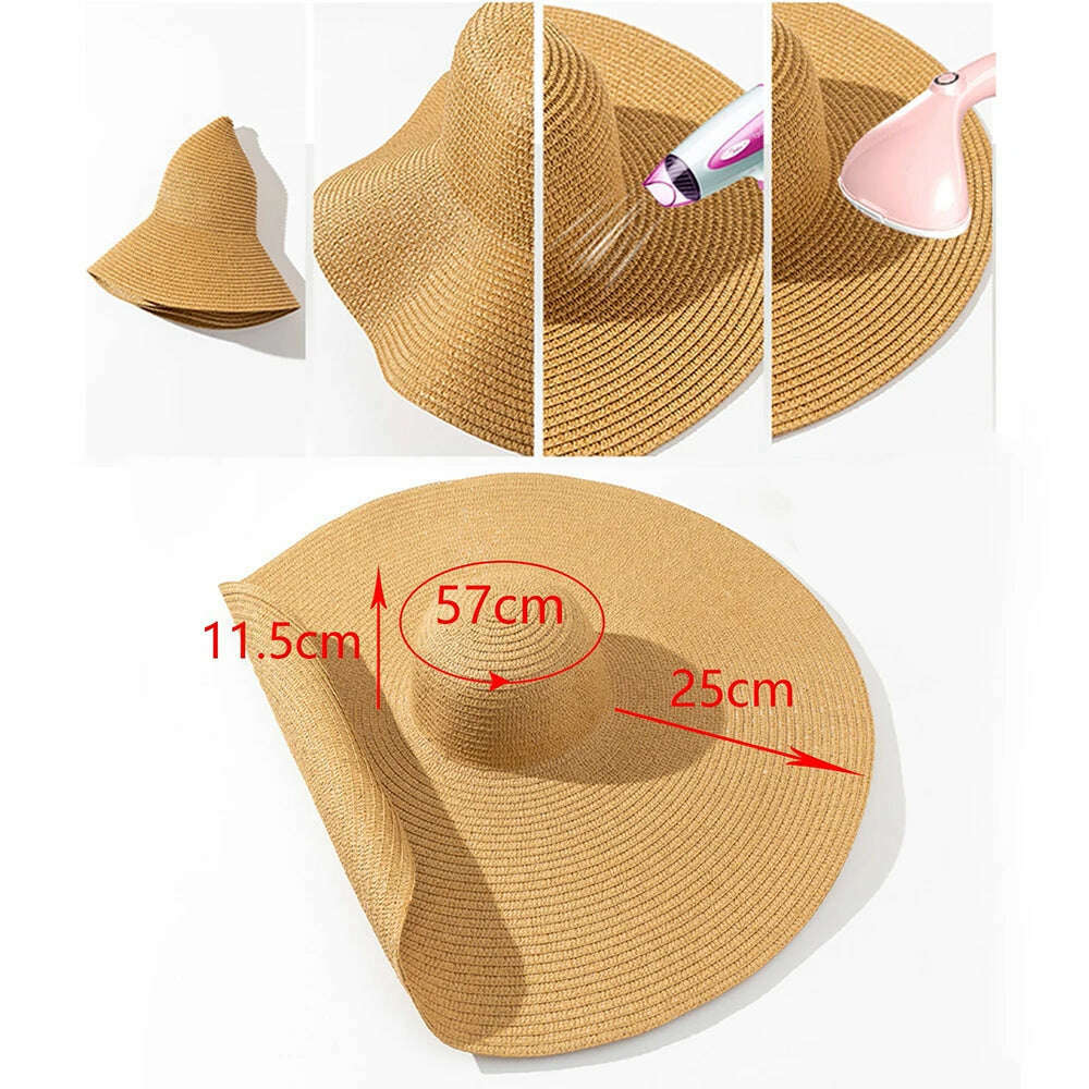 KIMLUD, Summer Large Wide Brim Foldable Sun Hats for Women Oversized Sun Shade Hat Travel Straw Hat Lady UV Protection Beach Hat, KIMLUD Womens Clothes