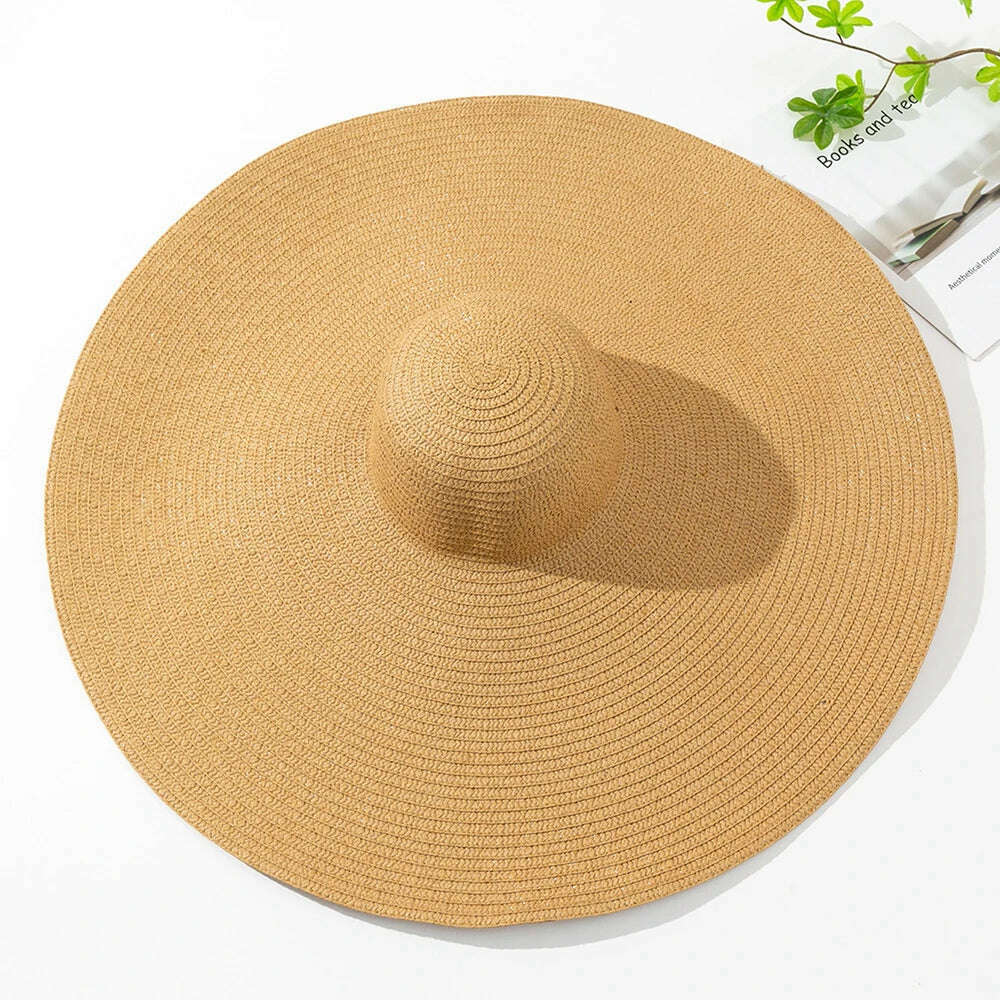 KIMLUD, Summer Large Wide Brim Foldable Sun Hats for Women Oversized Sun Shade Hat Travel Straw Hat Lady UV Protection Beach Hat, KIMLUD Womens Clothes