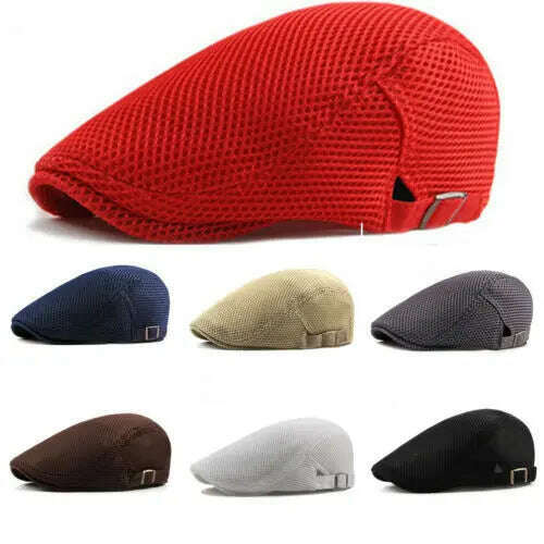 KIMLUD, Summer Men Newsboy breathable Cap Hat Mesh Cabbie Golf Driving Sun Flat Beret Black White Gray Beige Hats Caps Visors, KIMLUD Womens Clothes