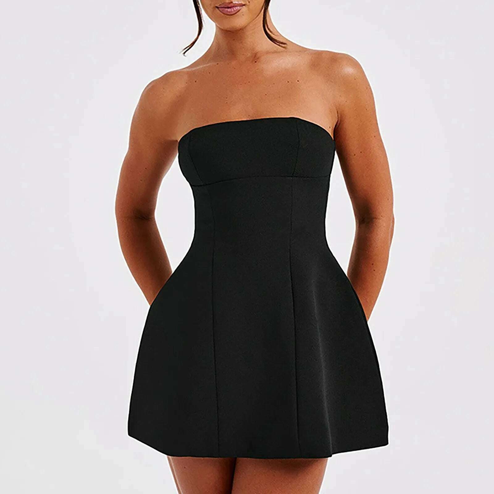 Summer Off The Shoulder Party Dress Solid Color High Waist Dresses Fashion Women'S Sexy Backless Evening Cocktail Prom Dress - KIMLUD