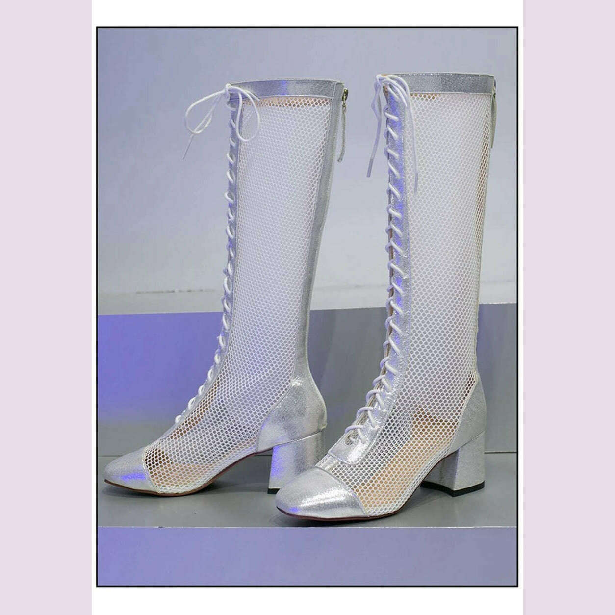 Summer Roman Lace Up Shoes Women Sandals Sexy Mesh Cut-Outs Pointed Toe High Heels Woman Black Kid Suede Ladies Long Short Boots - KIMLUD