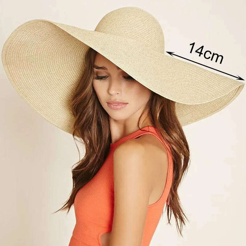 KIMLUD, Summer Simple Floppy Sun Hat Women Wide Brim Beach Hat Girls Seaside Travel Foldable Straw Hat Sunscreen UV Protection Lady Cap, KIMLUD Womens Clothes