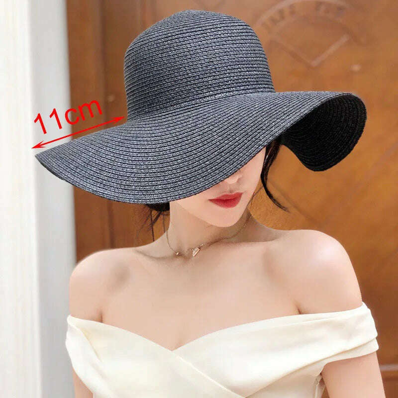 KIMLUD, Summer Simple Floppy Sun Hat Women Wide Brim Beach Hat Girls Seaside Travel Foldable Straw Hat Sunscreen UV Protection Lady Cap, KIMLUD Womens Clothes