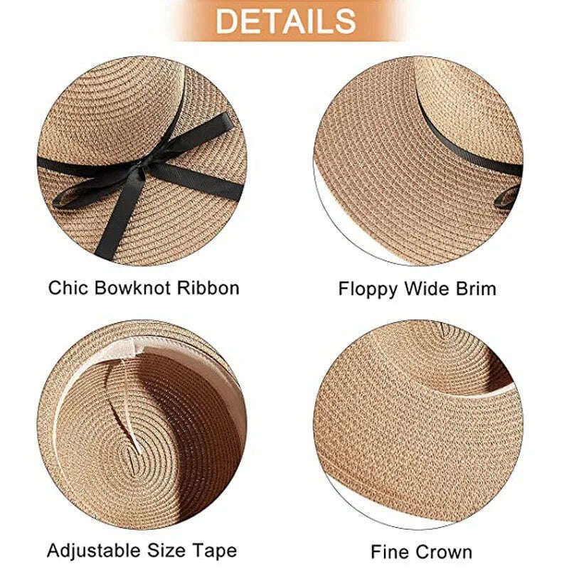 KIMLUD, Summer Simple Floppy Sun Hat Women Wide Brim Beach Hat Girls Seaside Travel Foldable Straw Hat Sunscreen UV Protection Lady Cap, KIMLUD Womens Clothes