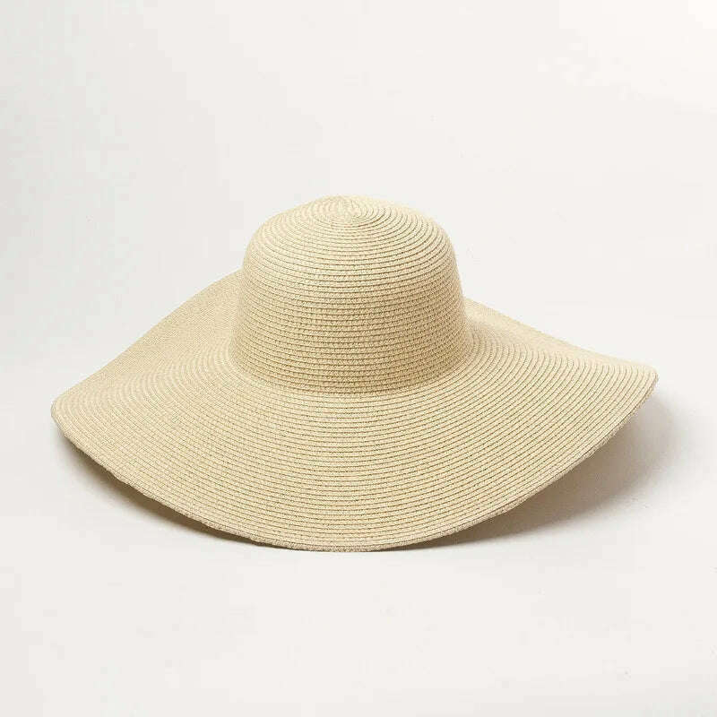 KIMLUD, Summer Simple Floppy Sun Hat Women Wide Brim Beach Hat Girls Seaside Travel Foldable Straw Hat Sunscreen UV Protection Lady Cap, beige / Brim 11cm, KIMLUD Womens Clothes