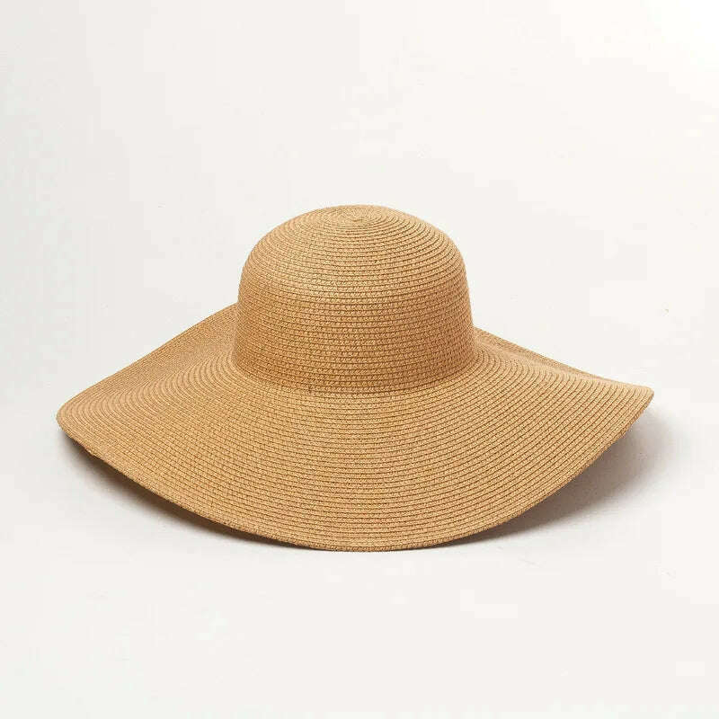 KIMLUD, Summer Simple Floppy Sun Hat Women Wide Brim Beach Hat Girls Seaside Travel Foldable Straw Hat Sunscreen UV Protection Lady Cap, khaki / Brim 11cm, KIMLUD Womens Clothes