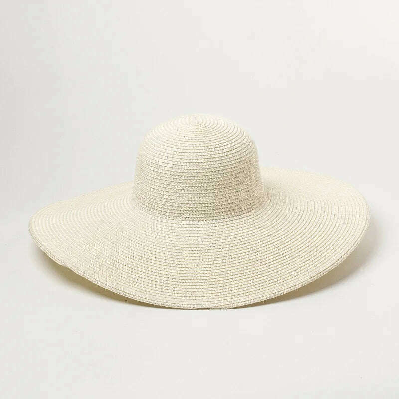 KIMLUD, Summer Simple Floppy Sun Hat Women Wide Brim Beach Hat Girls Seaside Travel Foldable Straw Hat Sunscreen UV Protection Lady Cap, milk white / Brim 11cm, KIMLUD Womens Clothes