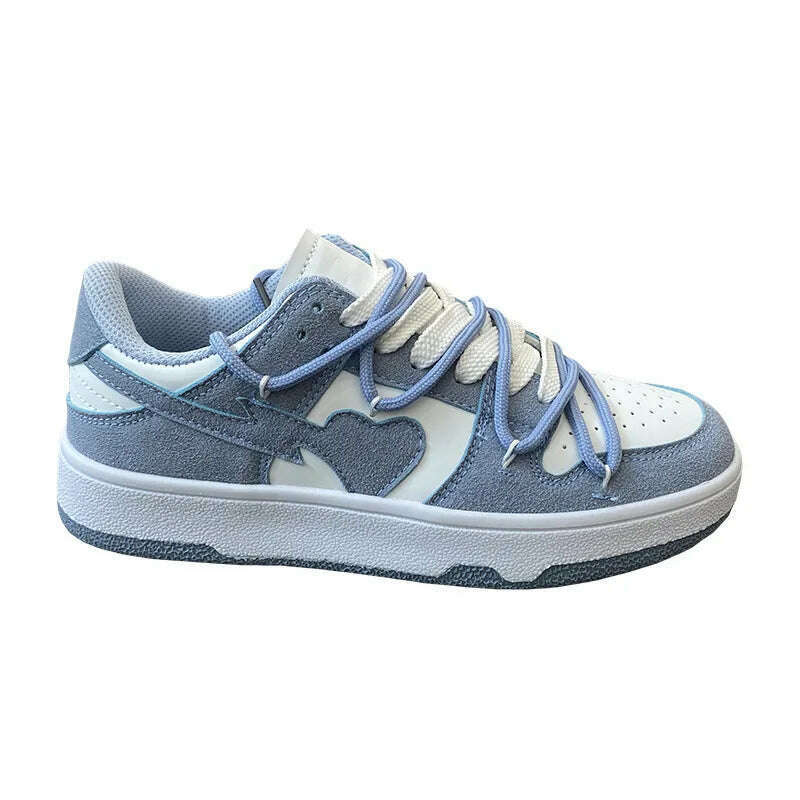 KIMLUD, Summer  Sneakers Girly Heart Fashion Blue Casuals Sneakers New Couple Trend Lace-up White Shoes Sneakers Women Shoes, Haze blue / 38, KIMLUD Womens Clothes