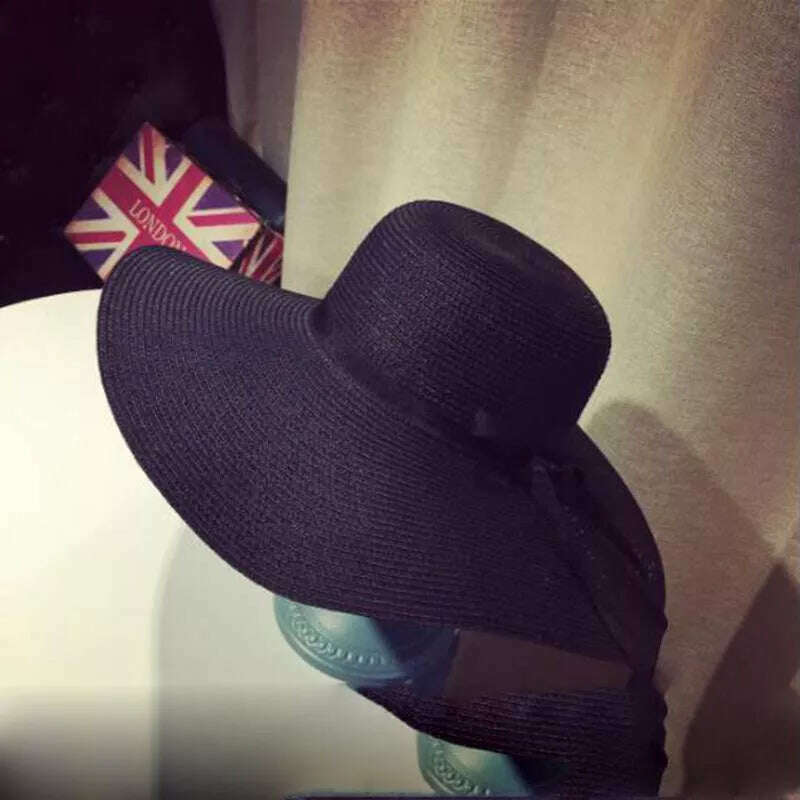 Summer Women Straw Hat Bowknot Wide Brim Floppy Panama Hats Female Lady Outdoor Foldable Beach Sun Cap - KIMLUD
