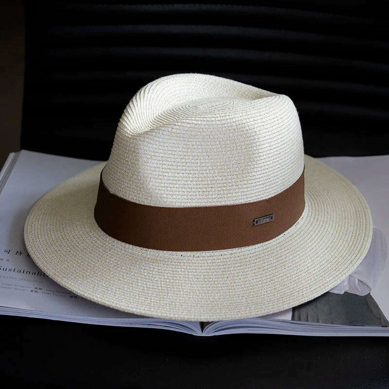 KIMLUD, Summer Women Straw Hats Sun Visor Cap Leisure Elegant Panama Hat For Men Gentleman Formal Hat Manattend  Party Quality Hat Gifts, Beige / M 55-57.5cm / China, KIMLUD Womens Clothes