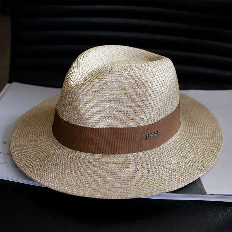 KIMLUD, Summer Women Straw Hats Sun Visor Cap Leisure Elegant Panama Hat For Men Gentleman Formal Hat Manattend  Party Quality Hat Gifts, Khaki / L 58-61cm / China, KIMLUD Womens Clothes